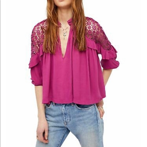 NEW Free People Ruffle Blouse Raspberry (XS) - Picture 6 of 6